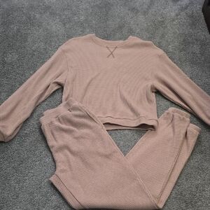 Pink Waffle Knit Lounge Set